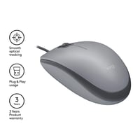 Drôtová USB myš Logitech M110, tiché tlačidlá, pohodlný dizajn plnej veľkosti, obojručné použitie, PC/Mac/notebook – sivá 5