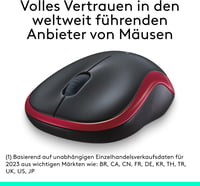 Logitech M185 vezeték nélküli egér, 1000 DPI, ambidextrális - piros 2