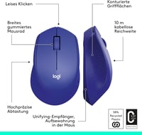 Logitech M330 Plus Wireless Egér Csendes 2.4GHz Nano USB Vevővel Kék - Single, blue, Silent Mouse Wireless M330 7