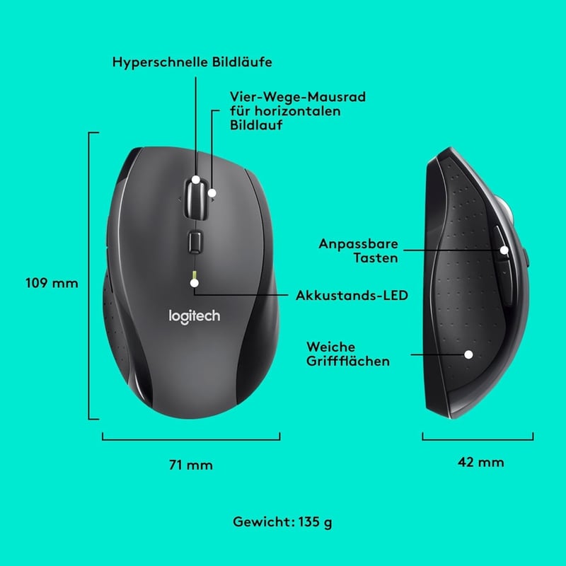 Logitech M705 Marathon vezeték nélküli egér, 3 év akkumulátor, 7 gomb, PC/Mac - Retail Packaging