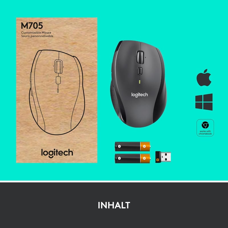 Logitech M705 Marathon vezeték nélküli egér, 3 év üzemidő, 7 gomb, PC/Mac - Business packaging