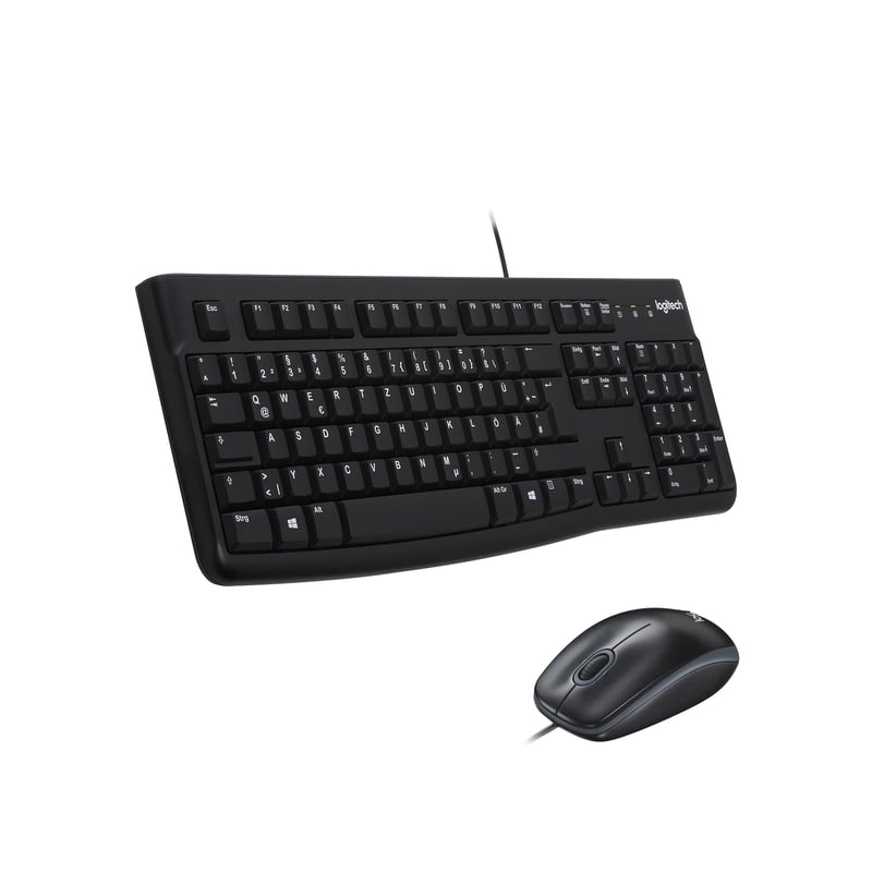 Set tastatură și mouse cu fir Logitech MK120, USB, mouse optic, layout QWERTZ, compatibil cu PC și laptop, negru