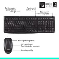 Set tastatură și mouse cu fir Logitech MK120, USB, mouse optic, layout QWERTZ, compatibil cu PC și laptop, negru 7