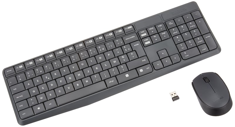 Bezdrôtová súprava klávesnice a myši Logitech MK235 s 2,4 GHz Unifying Nano USB prijímačom, dosah 10 m, francúzske rozloženie AZERTY, 15 funkčných klávesov, 3-ročná výdrž batérie