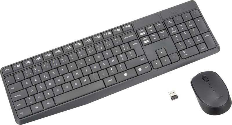 Logitech MK235 vezeték nélküli billentyűzet és egér készlet 2.4 GHz Unifying Nano USB vevővel 10 m hatótáv francia AZERTY 15 FN 3 év elem