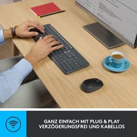 Logitech MK235 Vezeték nélküli Billentyűzet és Egér Szett, 2,4 GHz, Unifying Nano USB, 15 FN gomb, QWERTZ kiosztás, PC/Laptop, Szürke 4