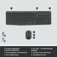 Logitech MK235 Vezeték nélküli Billentyűzet és Egér Szett, 2,4 GHz, Unifying Nano USB, 15 FN gomb, QWERTZ kiosztás, PC/Laptop, Szürke 5
