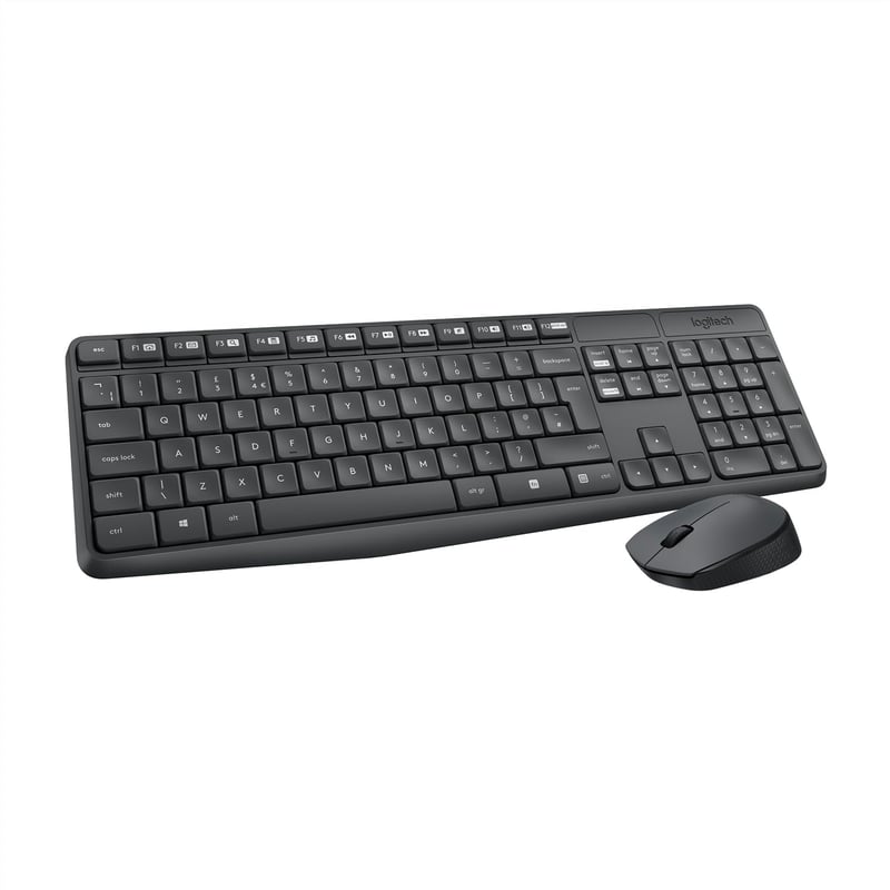 Logitech MK235 Vezeték nélküli Billentyűzet és Egér Szett, 2,4 GHz, Unifying Nano USB, 15 FN gomb, QWERTZ kiosztás, PC/Laptop, Szürke