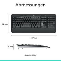 Set tastatură și mouse wireless Logitech MK540 Advanced, 2.4 GHz, receptor USB Unifying, Windows și ChromeOS, layout QWERTZ 7