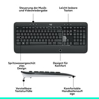 Set tastatură și mouse wireless Logitech MK540 Advanced, 2.4 GHz, receptor USB Unifying, Windows și ChromeOS, layout QWERTZ 6