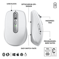 Kompaktná bezdrôtová myš Logitech MX Anywhere 3S, rýchle rolovanie, 8K DPI, Bluetooth, USB-C, Windows, Mac, Linux – svetlosivá 6