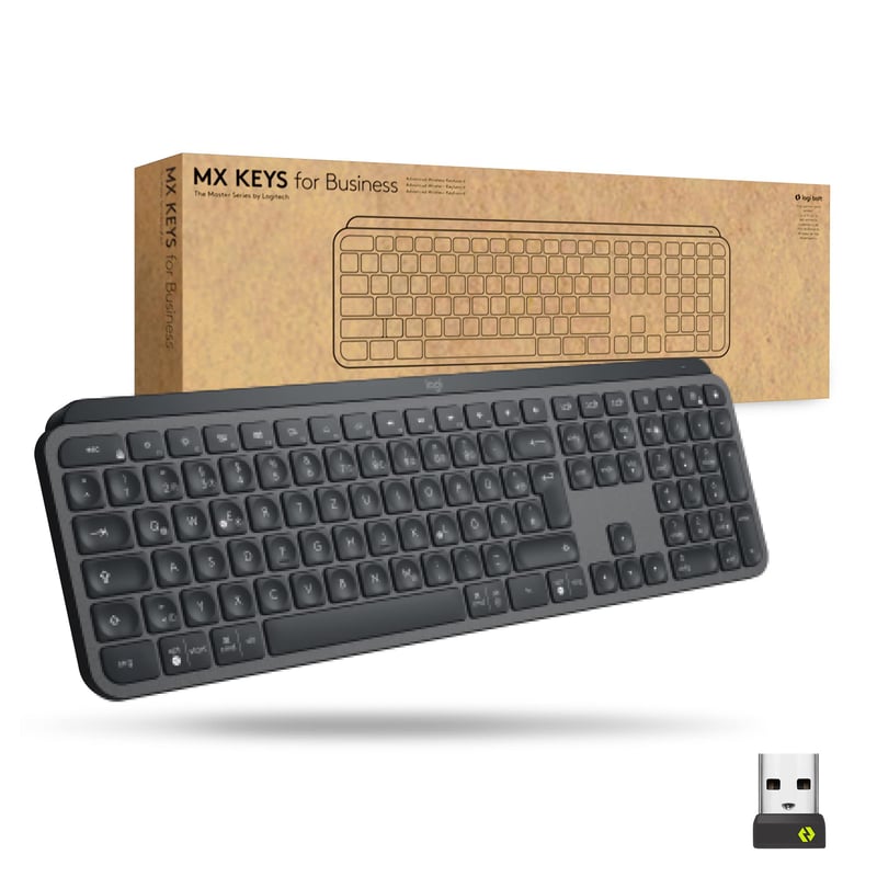 Bezdrôtová klávesnica Logitech MX Keys for Business s podsvietením, tichými klávesmi, Logi Bolt, Bluetooth, nabíjateľná, QWERTZ