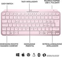 Logitech MX Keys Mini vezeték nélküli billentyűzet, ITA QWERTY - rózsaszín 7