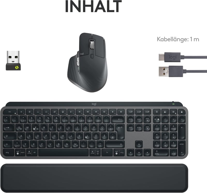 Logitech MX Keys S Combo Wireless Billentyűzet és Egér Grafitszürke QWERTZ - + Mouse, graphitegray