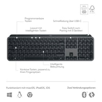 Bezdrôtová klávesnica Logitech MX Keys S, grafitovo sivá, podsvietená, Bluetooth, USB-C, QWERTZ, kompatibilná s Windows, Mac, Linux 6