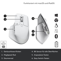 Bezdrôtová myš Logitech MX Master 3S – 8K DPI, ultrarýchle rolovanie, tiché klikanie, USB-C, Bluetooth, Windows, Linux – svetlosivá 8