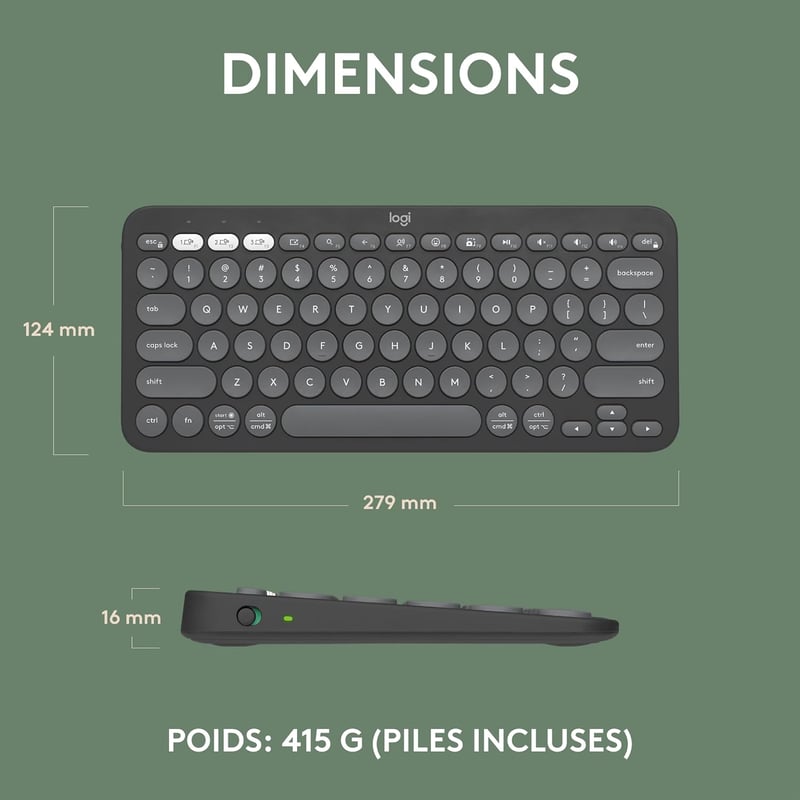 Logitech Pebble Keys 2 K380s AZERTY Francia Billentyűzet Grafitszürke