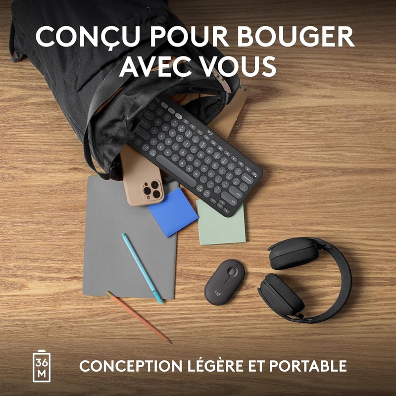 Logitech Pebble Keys 2 K380s AZERTY Francia Billentyűzet Grafitszürke