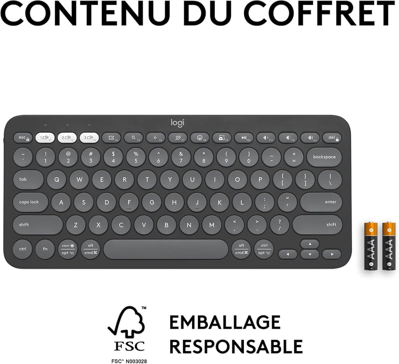 Logitech Pebble Keys 2 K380s AZERTY Francia Billentyűzet Grafitszürke