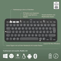 Bezdrôtová Bluetooth klávesnica Logitech Pebble Keys 2 K380s, pre viac zariadení, prispôsobiteľné klávesy, tenký dizajn, grafitovo sivá, Windows, macOS 7