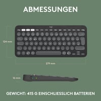 Bezdrôtová Bluetooth klávesnica Logitech Pebble Keys 2 K380s, pre viac zariadení, prispôsobiteľné klávesy, tenký dizajn, grafitovo sivá, Windows, macOS 10