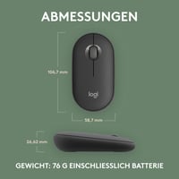 Bezdrôtová myš Logitech Pebble Mouse 2 M350s, Bluetooth, tiché klikanie, Easy-Switch, Windows/macOS/Android/ChromeOS – grafitová 9