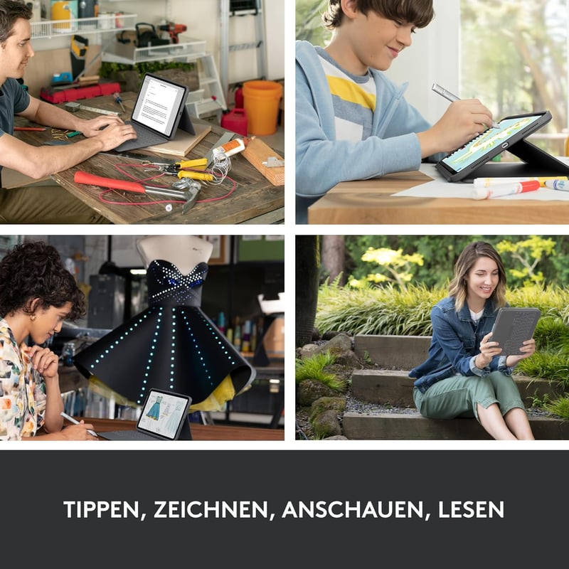 Logitech Rugged Folio iPad 10. generáció billentyűzet tok, QWERTZ, szürke - keyboard case, Rugged Folio