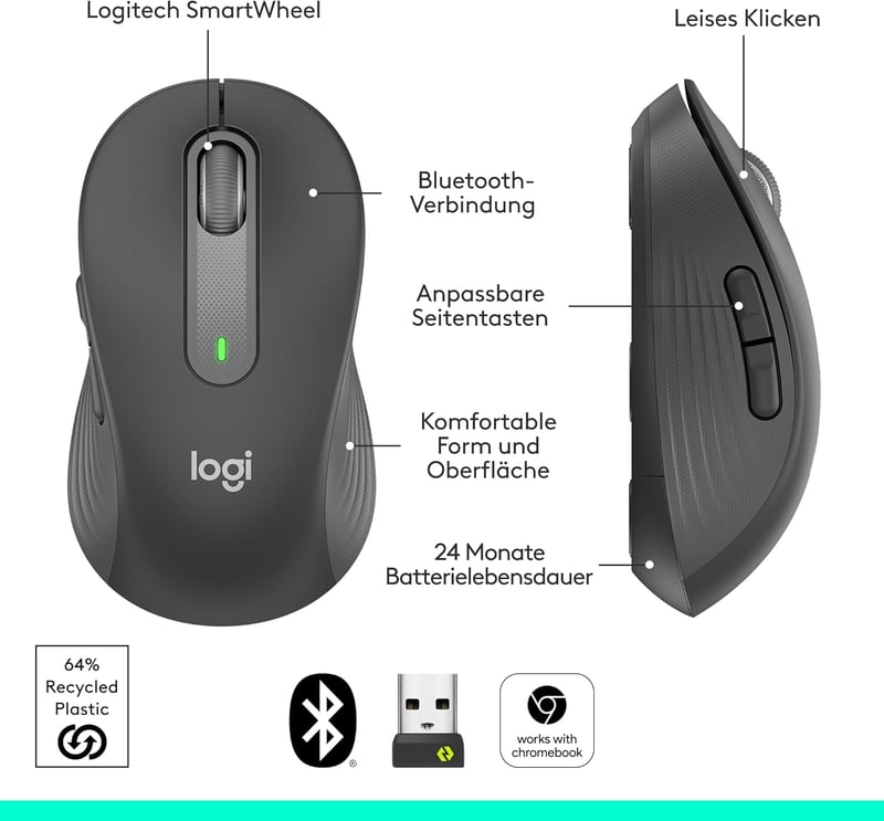 Logitech Signature M650 Vezeték Nélküli Egér Bluetooth Többeszköz Kompatibilis - Kleine-Mittlere Hände, gray, Right Handed