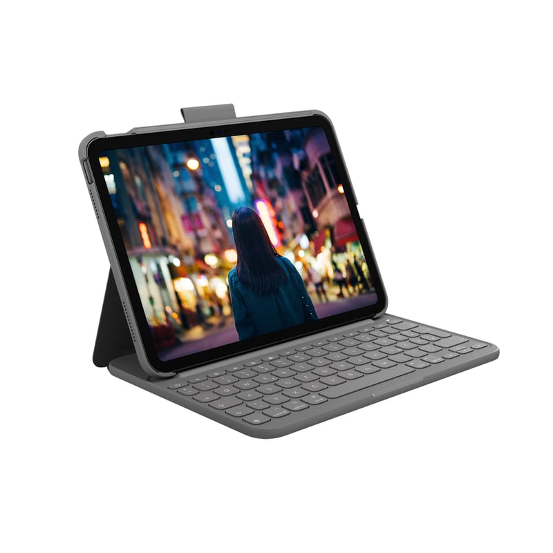 Puzdro s klávesnicou Logitech Slim Folio pre iPad 10. generácie a A16, s integrovanou Bluetooth klávesnicou, nemecké rozloženie QWERTZ, grafitová farba