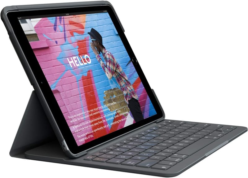 Logitech SLIM FOLIO iPad 7. generáció Bluetooth billentyűzet tok német QWERTY grafit - keyboard case, SLIM FOLIO