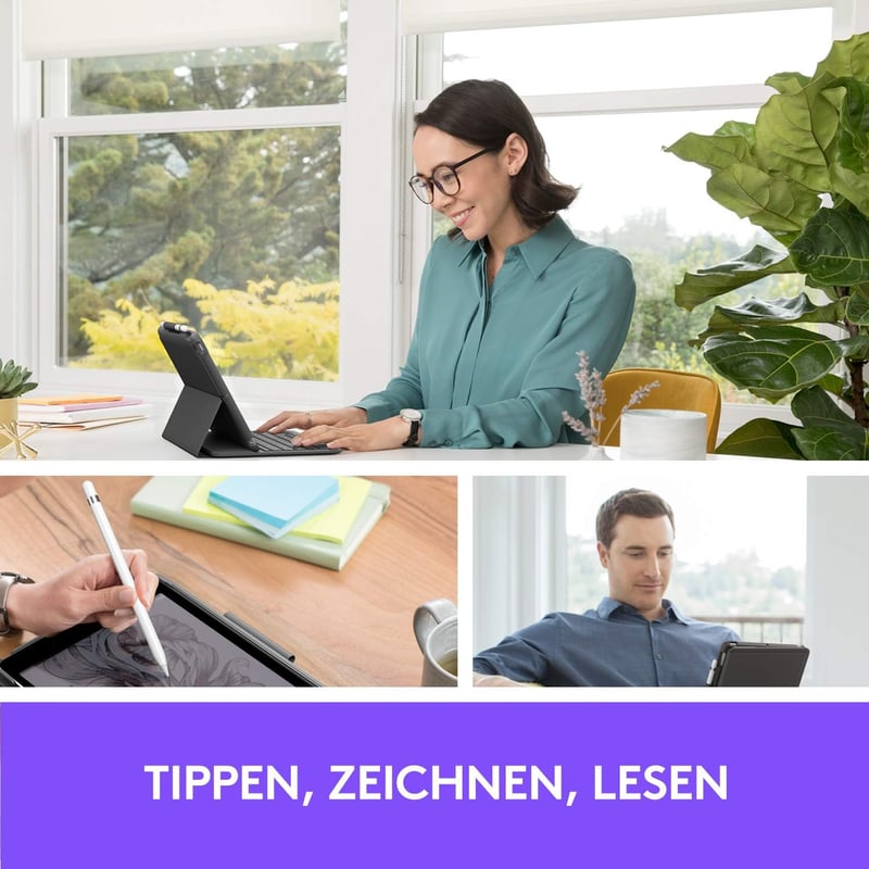 Logitech SLIM FOLIO iPad 7. generáció Bluetooth billentyűzet tok német QWERTY grafit - keyboard case, SLIM FOLIO