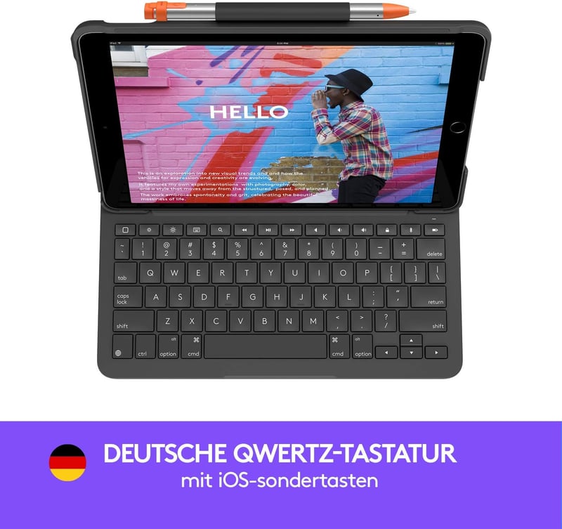 Logitech SLIM FOLIO iPad 7. generáció Bluetooth billentyűzet tok német QWERTY grafit - keyboard case, SLIM FOLIO