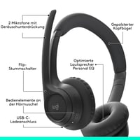 Căști wireless Logitech Zone 300 cu Bluetooth, microfon, anulare a zgomotului, compatibile cu Windows, Mac, iOS, Android, Negru 6
