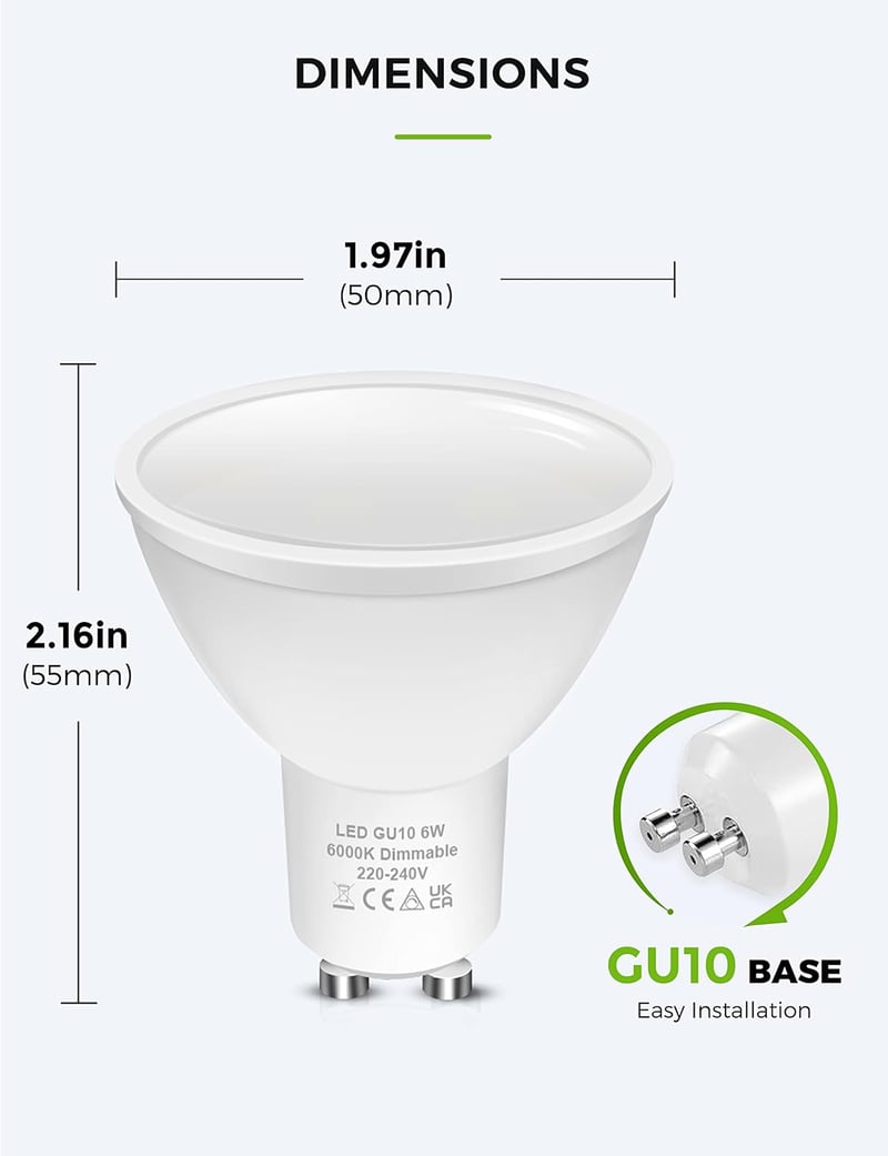 LOHAS GU10 LED Dimmelhető Izzó, Hideg Fehér 6000K, 6W/500lm, 50W Halogén Helyettesítő, 120° Szórási Szög, 5 db-os Csomag