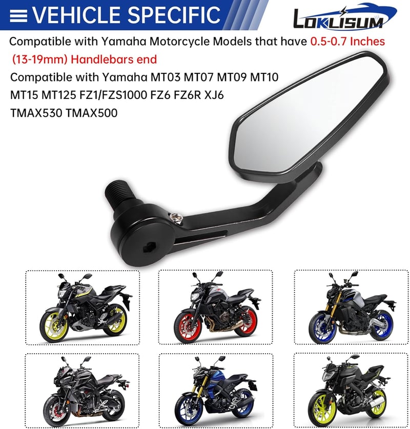 LOKLISUM Motorkerékpár Tükörkép Kormányvég Oldaltükör Yamaha MT03 MT07 MT09 MT10 MT15 MT125 FZ1 FZ6 XJ6 TMAX Átlátszó