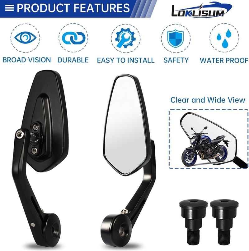 LOKLISUM Motorkerékpár Tükörkép Kormányvég Oldaltükör Yamaha MT03 MT07 MT09 MT10 MT15 MT125 FZ1 FZ6 XJ6 TMAX Átlátszó