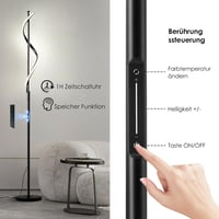 LOKUNM Állólámpa LED 20W - Fekete Modern Mennyezeti Spotlámpa Távirányítóval, Fényerőszabályzós, 1800lm, Érintésvezérelt Olvasólámpa Nappali 4