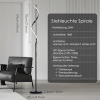 LOKUNM Állólámpa LED 20W - Fekete Modern Mennyezeti Spotlámpa Távirányítóval, Fényerőszabályzós, 1800lm, Érintésvezérelt Olvasólámpa Nappali 2