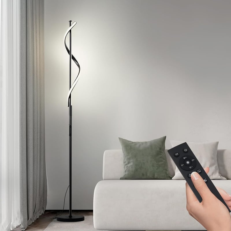 LOKUNM Állólámpa LED 20W - Fekete Modern Mennyezeti Spotlámpa Távirányítóval, Fényerőszabályzós, 1800lm, Érintésvezérelt Olvasólámpa Nappali