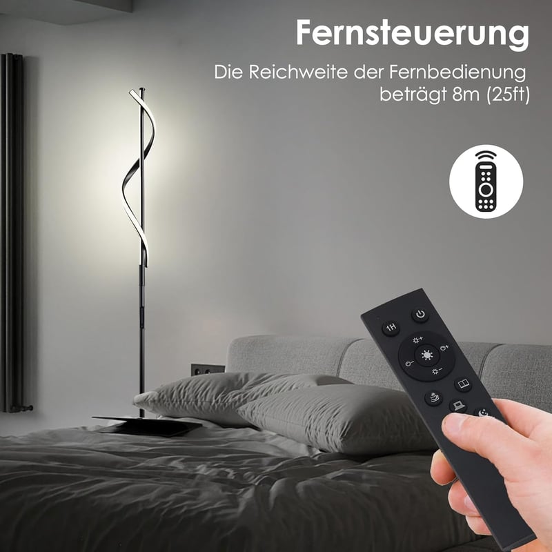 LOKUNM Állólámpa LED 20W - Fekete Modern Mennyezeti Spotlámpa Távirányítóval, Fényerőszabályzós, 1800lm, Érintésvezérelt Olvasólámpa Nappali