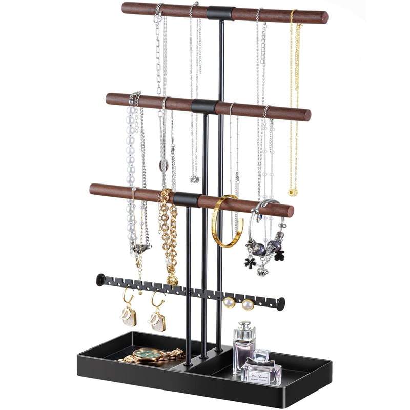 Lolalet stalak za nakit na 4 razine - Crno metalno drvo za nakit, za ogrlice i narukvice - Elegantan poklon za žene i djevojke - Visina 42 cm