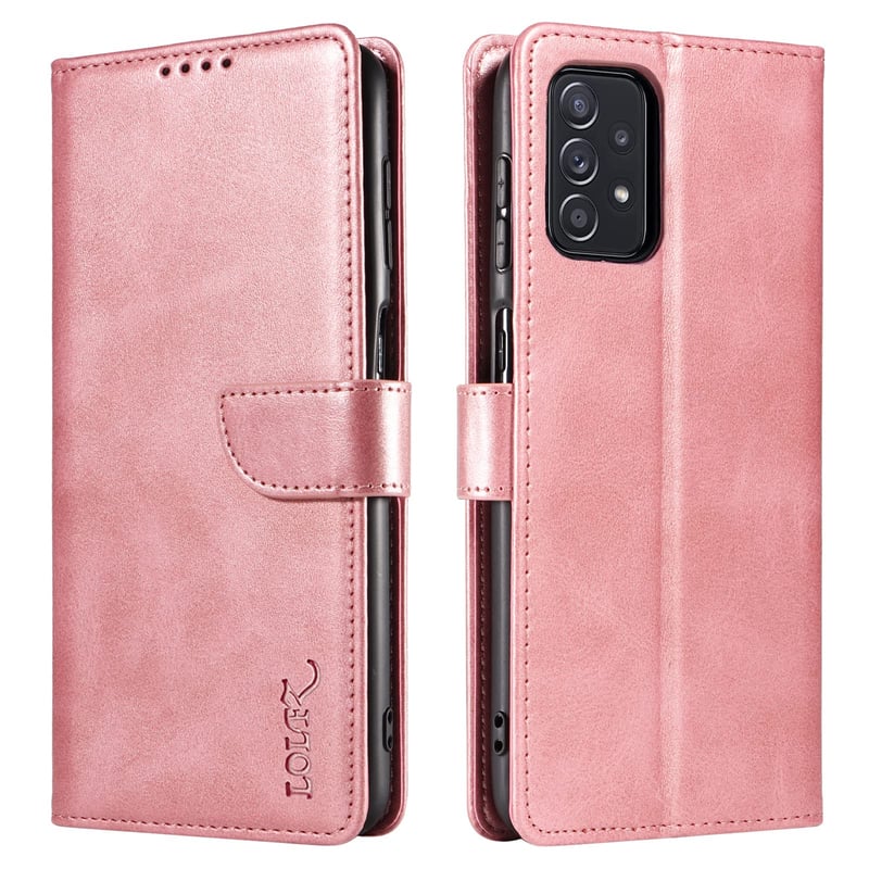 Puzdro LOLFZ pre Samsung Galaxy A53 5G, prémiové tenké magnetické flipové puzdro z PU kože s priehradkou na karty a stojanom, nárazuvzdorný kryt na telefón – ružové zlato