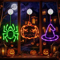 LOLStar Halloween ukrasne svjetiljke za prozor, set od 3 komada s bundevom, paukom i vještičjim šeširom 1