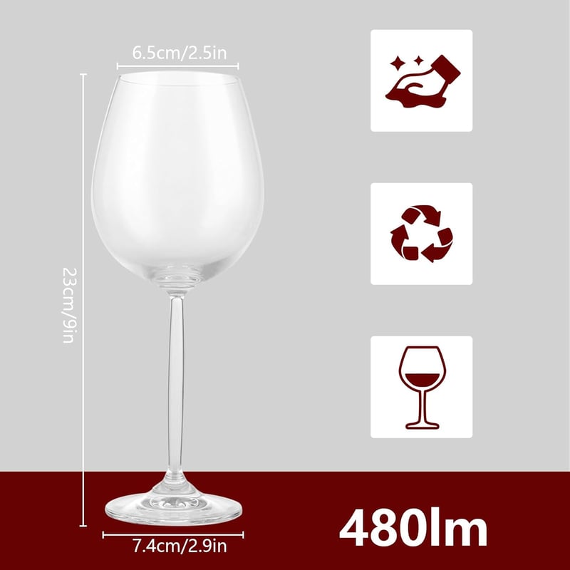 LOLYSIC 6 darabos vörösboros pohár szett 480ml kristály poharak mosogatógépben mosható
