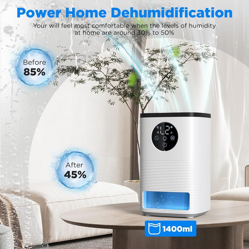 Lomffy 1400ml Hordozható Páramentesítő Automatikus Leállítással és Alvási Móddal