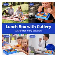 Lompyeu 1330 ml Cutie pentru prânz pentru copii cu compartimente, Bento Box fără BPA (lingură și furculiță), cutie pentru prânz școlar încălzibilă la microunde, albastru 6