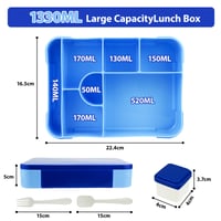 Lompyeu 1330 ml Cutie pentru prânz pentru copii cu compartimente, Bento Box fără BPA (lingură și furculiță), cutie pentru prânz școlar încălzibilă la microunde, albastru 4
