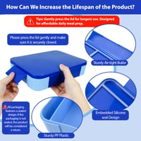 Lompyeu 1330 ml Cutie pentru prânz pentru copii cu compartimente, Bento Box fără BPA (lingură și furculiță), cutie pentru prânz școlar încălzibilă la microunde, albastru 3