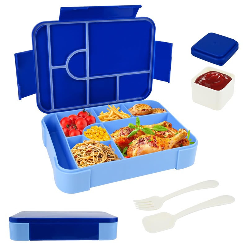 Lompyeu 1330 ml Cutie pentru prânz pentru copii cu compartimente, Bento Box fără BPA (lingură și furculiță), cutie pentru prânz școlar încălzibilă la microunde, albastru