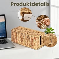 LOMUG Ručne vyrobený box na organizáciu káblov z vodného hyacintu, 2 ks, s bočným otvorom, na predlžovačku, s vekom, na organizáciu káblov do kancelárie a domácnosti 4